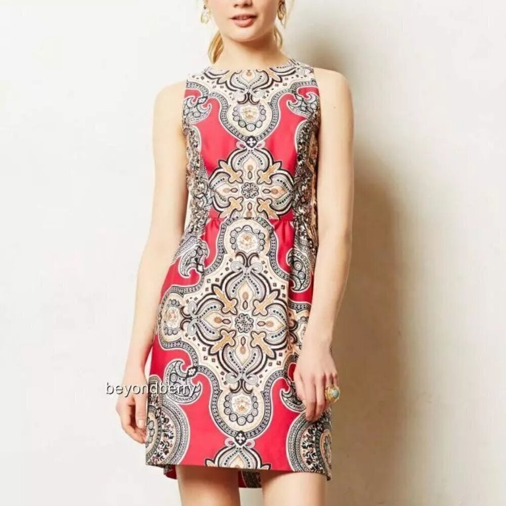 Anthropologie Moulinette Soeurs 'Giedi' dress sleeveless knee pink paisley 6